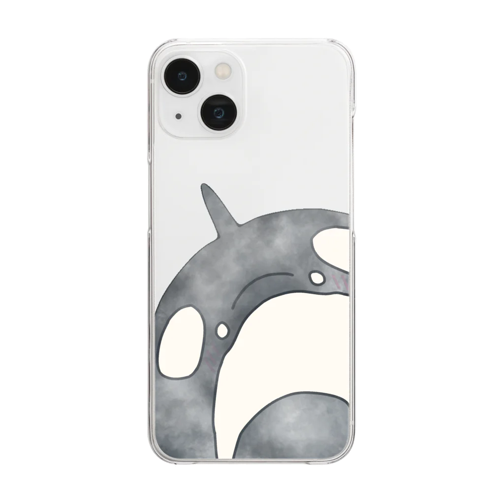シャチくんが欲しいもの笑の覗き込みシャチくん Clear Smartphone Case