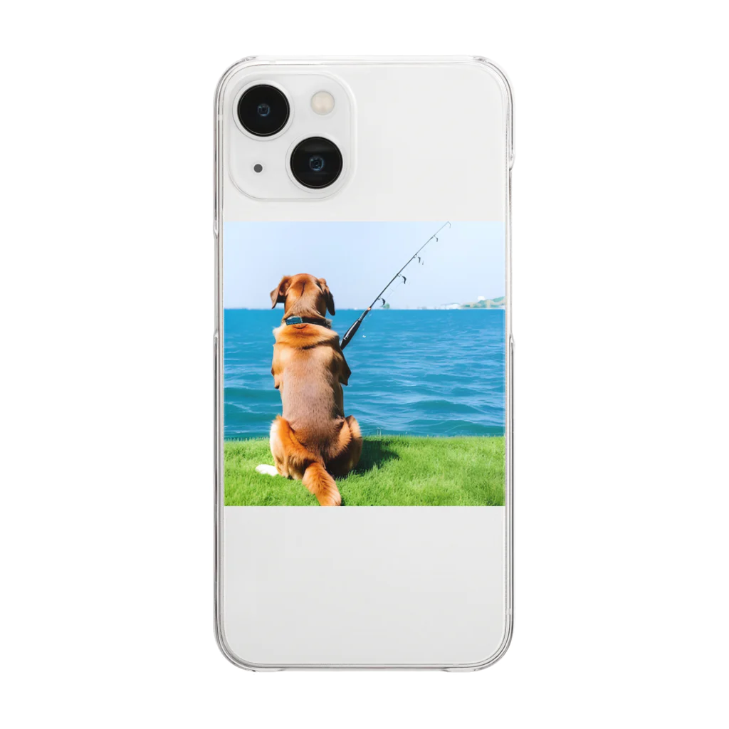 the dog is ⚫︎⚫︎ing ✖️✖️のthe dog is fishing fish Clear Smartphone Case