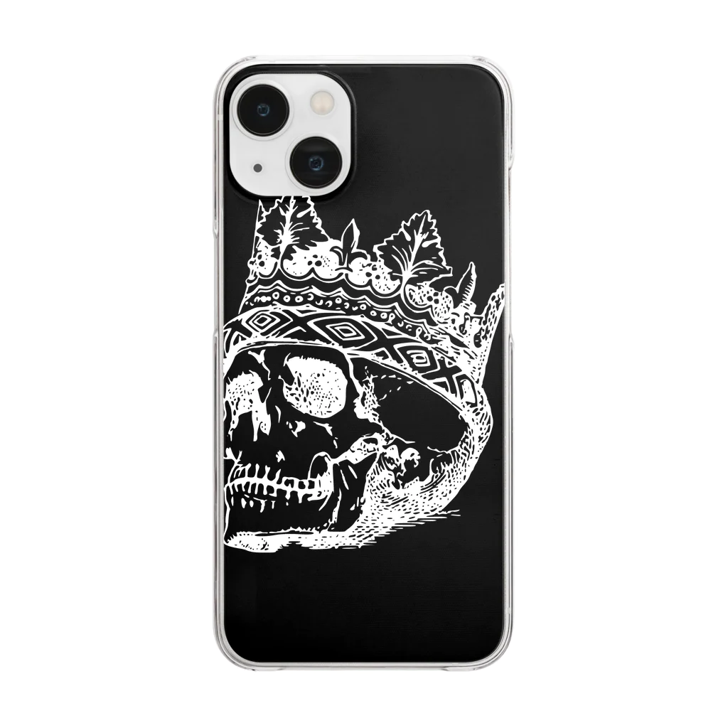 COOL&SIMPLEのBlack White Illustrated Skull King  Clear Smartphone Case