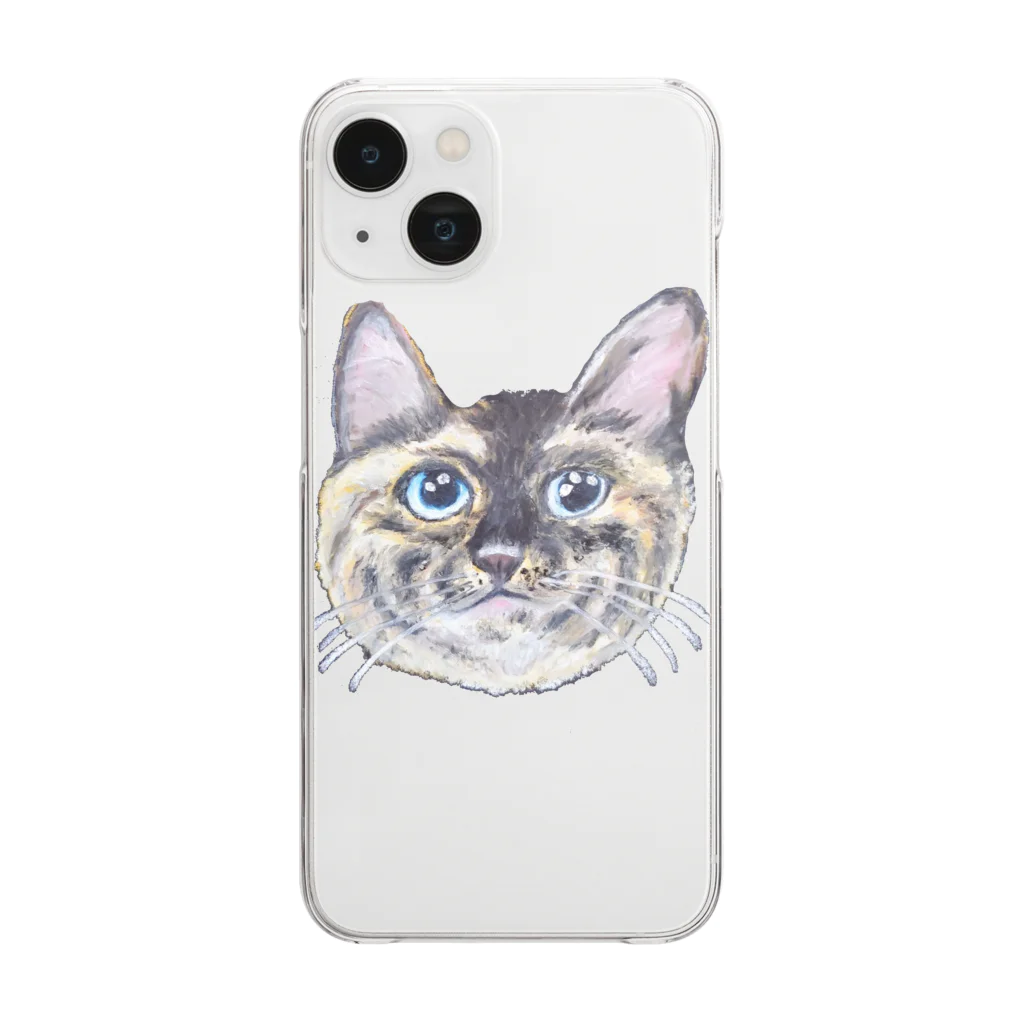 れいにゃん堂&れいにゃあ～と😺のチョークアートの見上げるサビ猫 Clear Smartphone Case