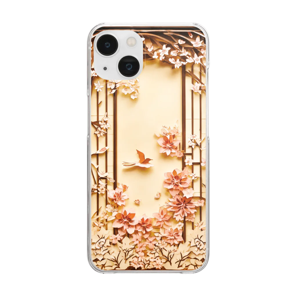 楽輝世のペーパークラフト風 水彩画「桜02」 Clear Smartphone Case