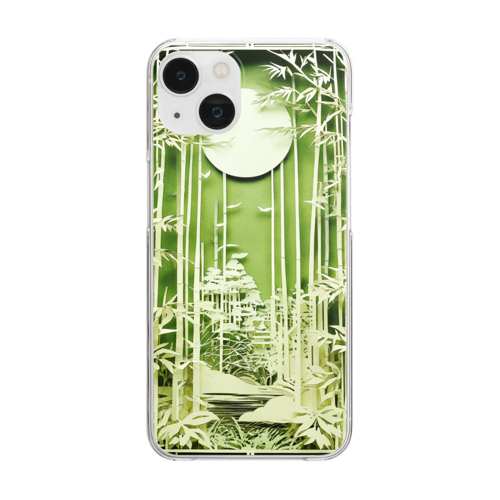 楽輝世のペーパークラフト風 水彩画「竹林01」 Clear Smartphone Case