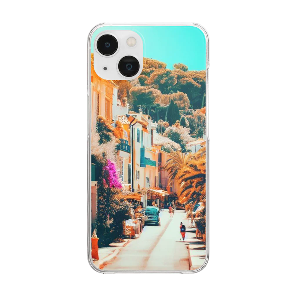 suzuri_tkの南仏の街並み、夏、明るく美しい、映画のような風景グッズ Clear Smartphone Case