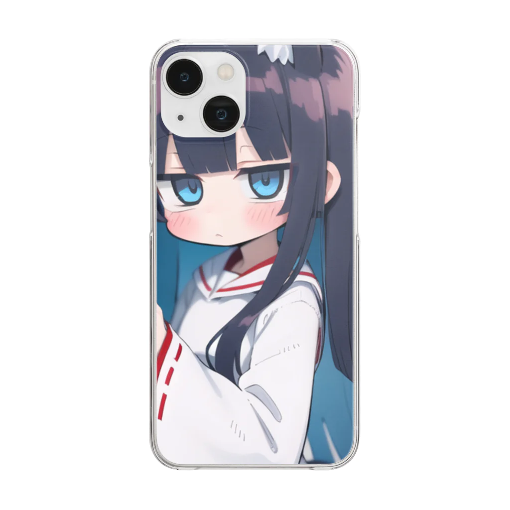 ケモ耳美少女キツネちゃん（AIart）の紺色の髪のキツネの女の子 Clear Smartphone Case
