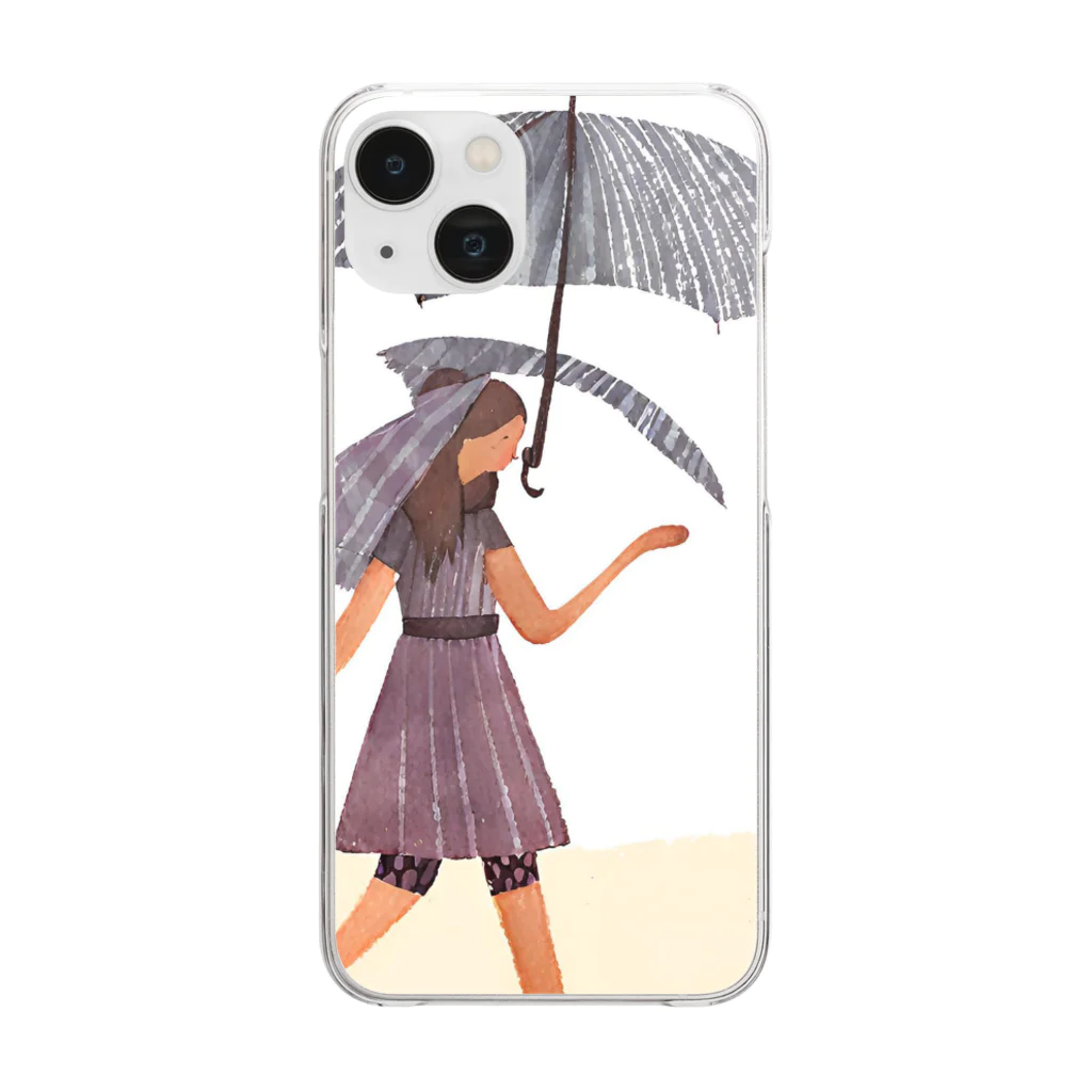 ワクワクショップ の雨降り散歩 イラスト Clear Smartphone Case