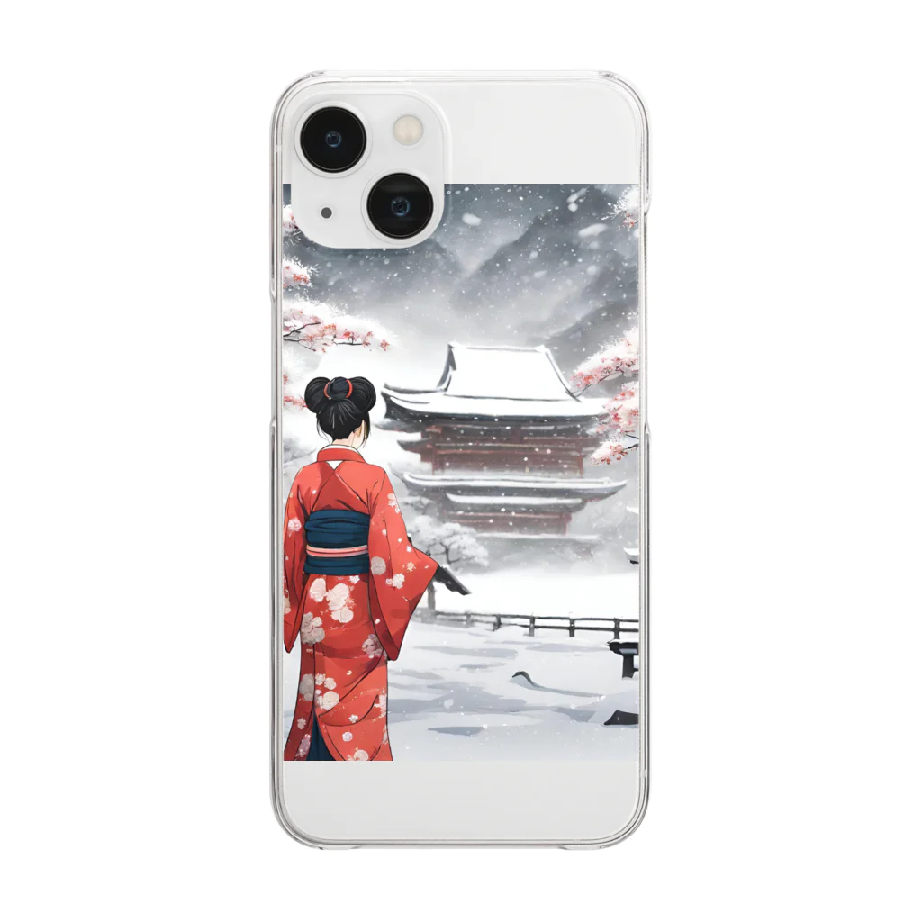 oyg-challengeの和服女性と雪景色 Clear Smartphone Case