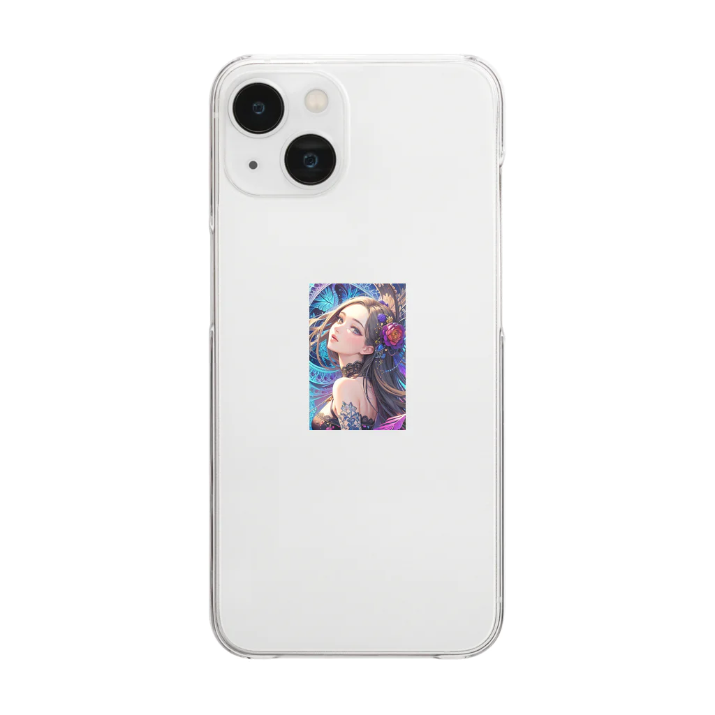 Rapitesu_AI_officialの「花の中の美 - レースの少女」 Clear Smartphone Case