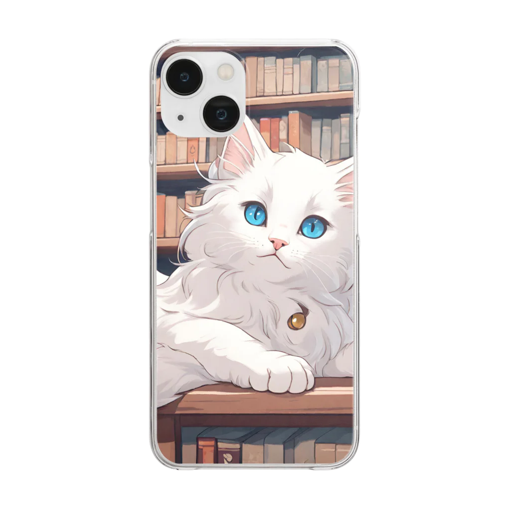 yoiyononakaの図書室の番猫03 Clear Smartphone Case