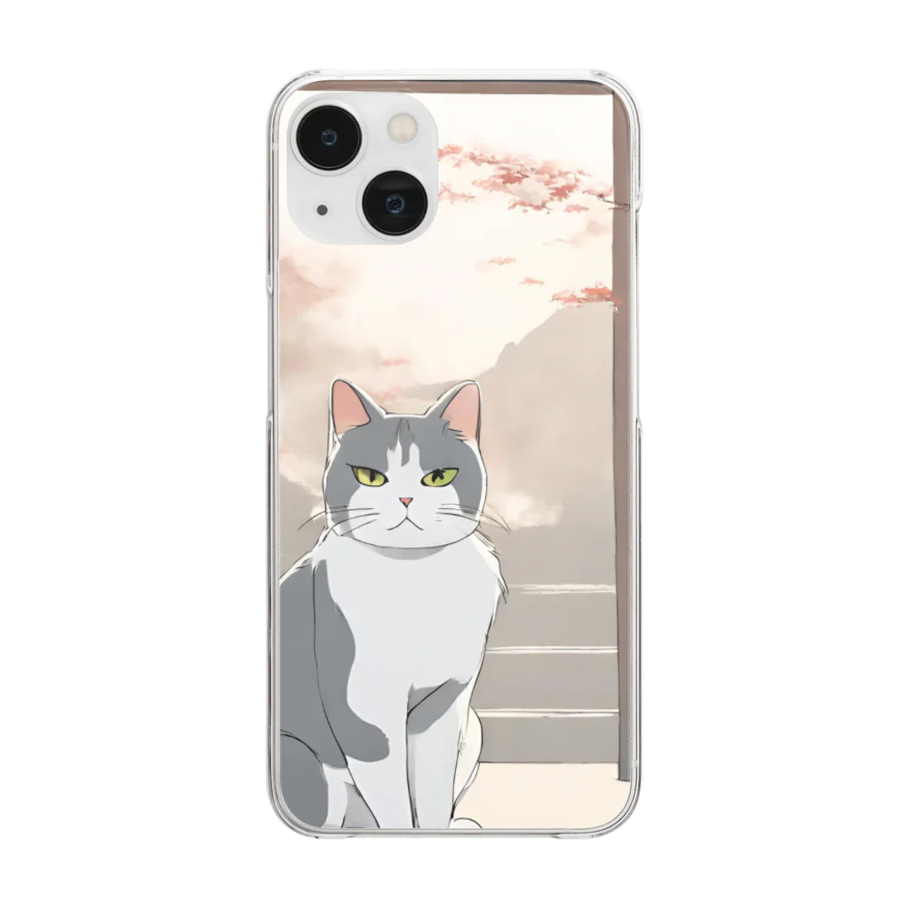 ハチワレにゃんこの軌跡の鳥居下のハチワレにゃんこ Clear Smartphone Case