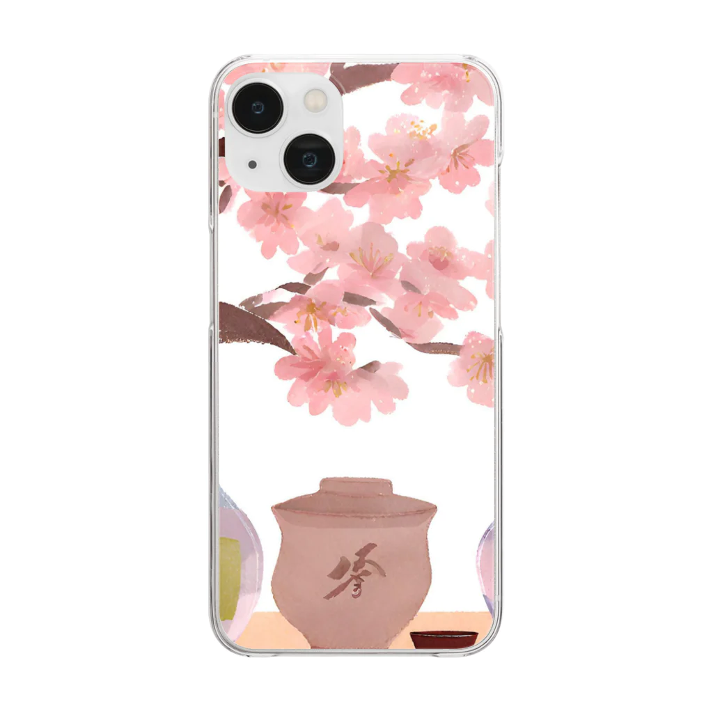 無類の酒好きの桜の下で花見酒 Clear Smartphone Case