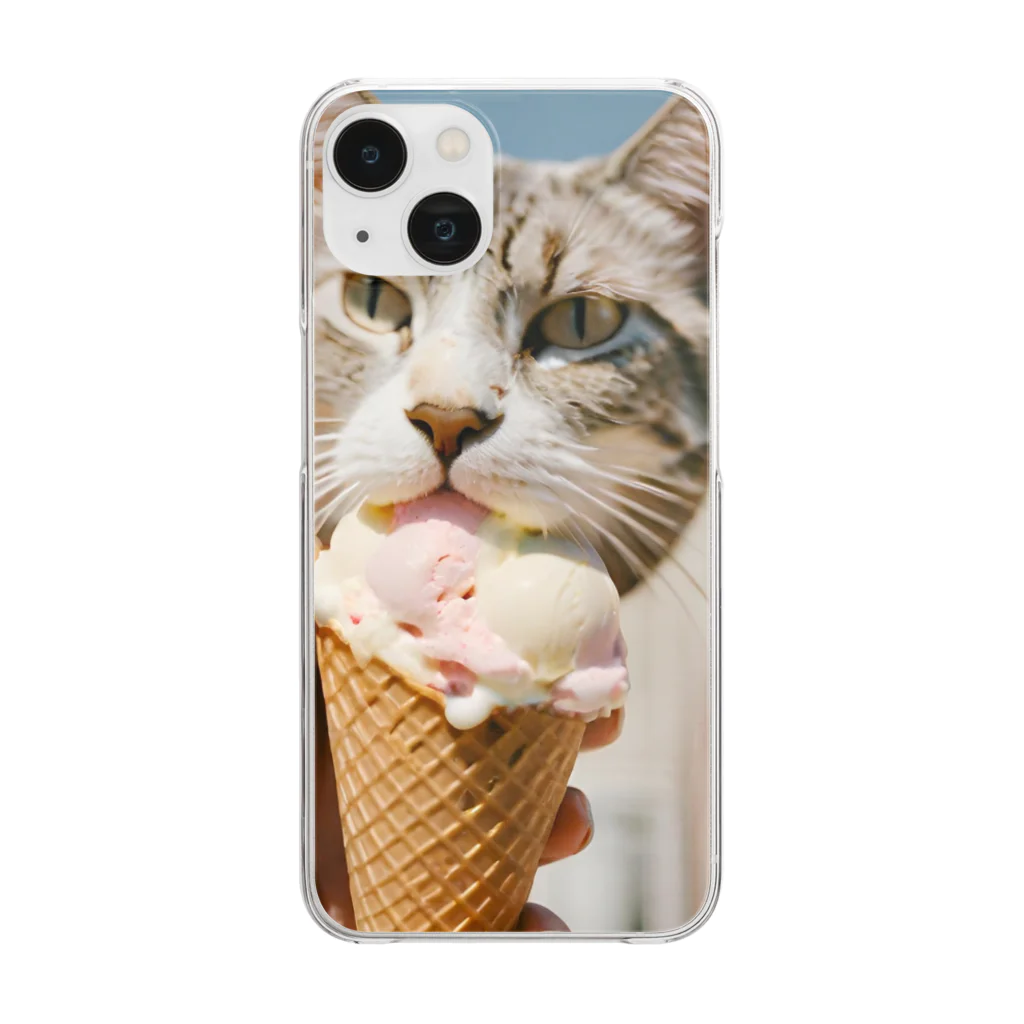 猫雑貨屋　ねこまろのアイスにかぶりつく猫 Clear Smartphone Case