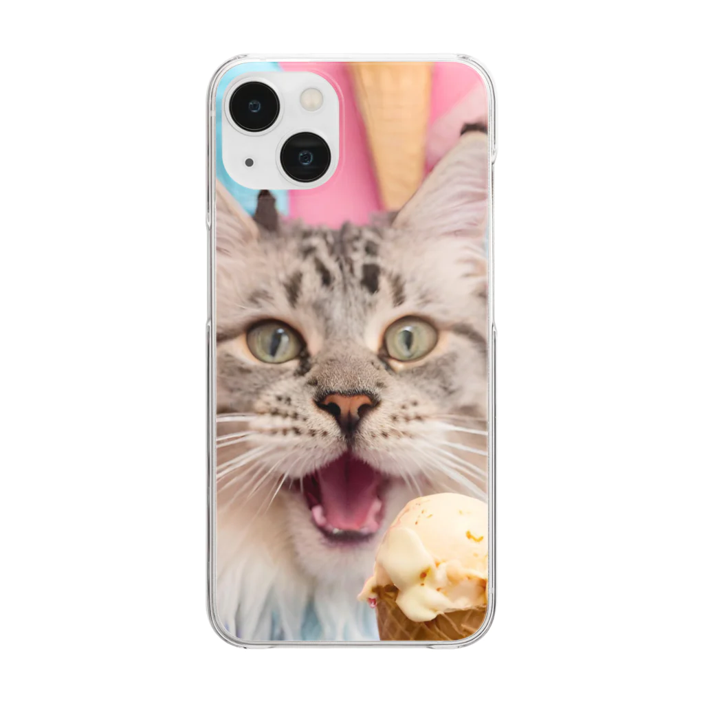 猫雑貨屋　ねこまろのアイスを食べた猫 Clear Smartphone Case