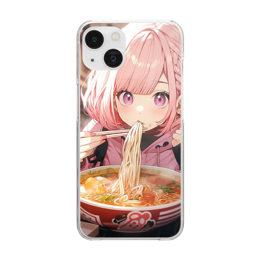 ぶーたんのラーメンをたべる女の子 クリアスマホケース