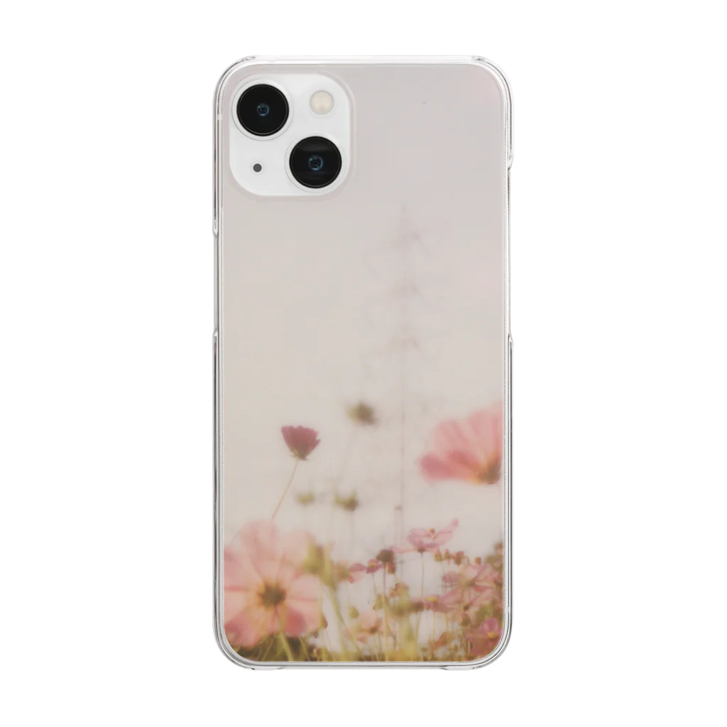 Petrichorの鉄塔と秋桜と秋の夕暮れ Clear Smartphone Case