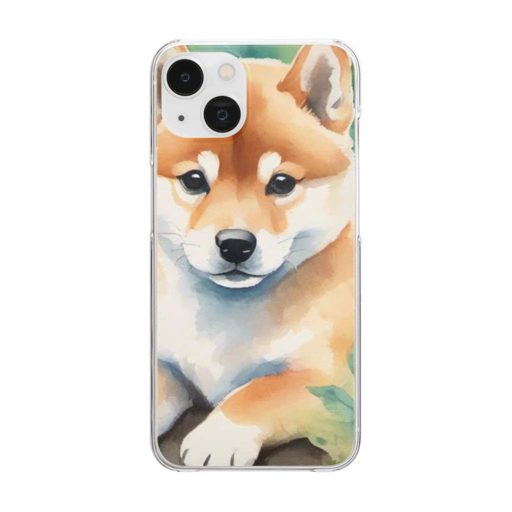 こころやすらぐの水彩子犬　柴犬 Clear Smartphone Case