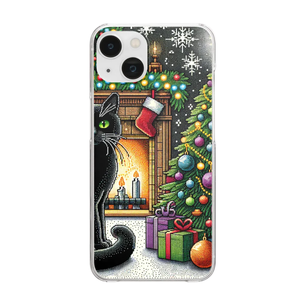 kurone🐈‍⬛の【ドットアート】黒猫のクリスマス🐈‍⬛🎄🎁 Clear Smartphone Case