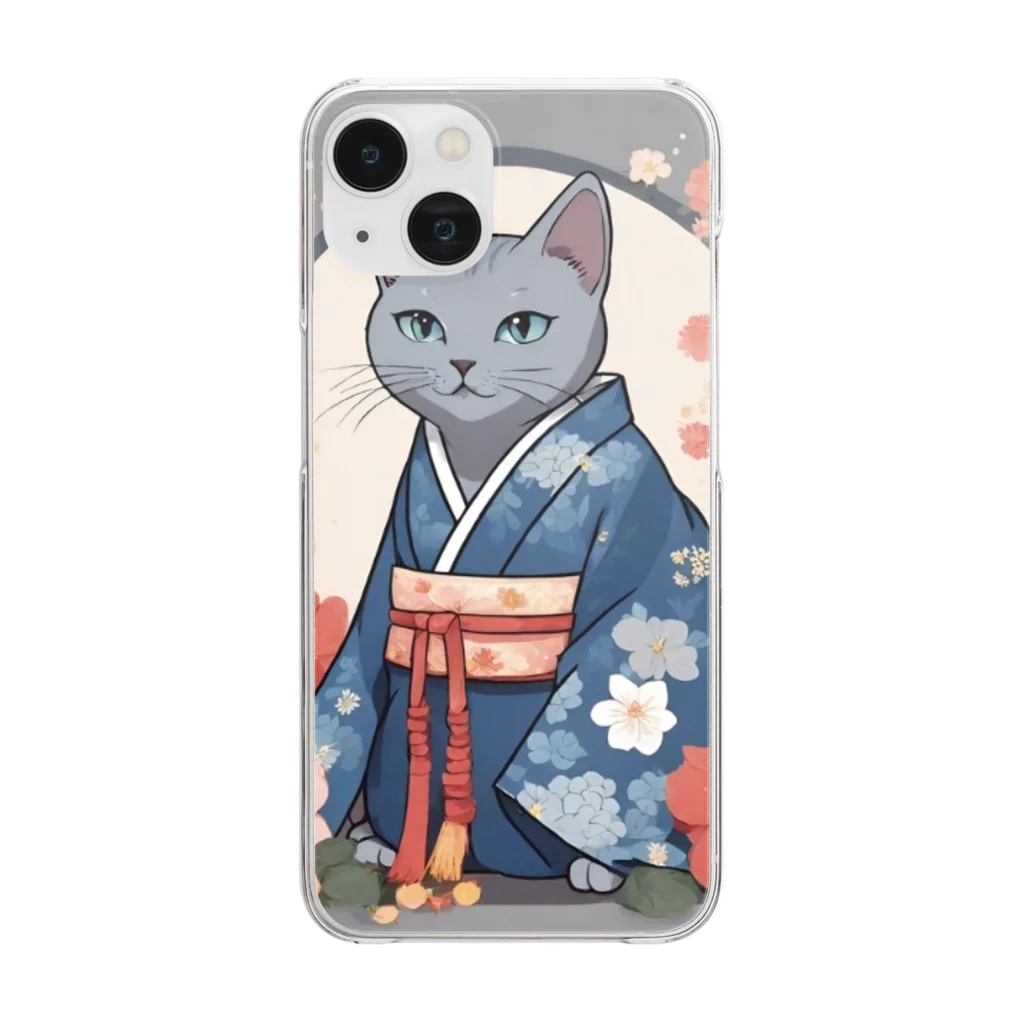 coco_peroのお正月の着物を着たロシアンブルーの猫ちゃんグッズ Clear Smartphone Case