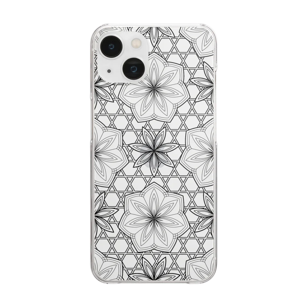 胡乱観光物産館渦音　SUZURI店のdraw a seven petal pattern(黒) Clear Smartphone Case