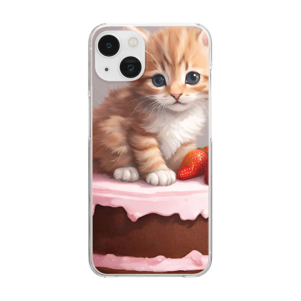 にゃんこぷにのケーキの上の仔猫ちゃん Clear Smartphone Case