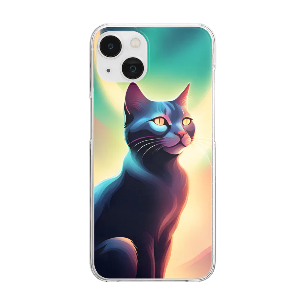 ジジ猫SHOPの幻想的な夜の月を眺める猫のアイテムグッズです! Clear Smartphone Case