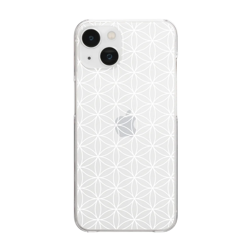 フラワーオブライフ スマホケース専門ショップのフラワーオブライフ スマホケース [ハードクリアケース] 透明iPhoneケース ホワイト Clear Smartphone Case