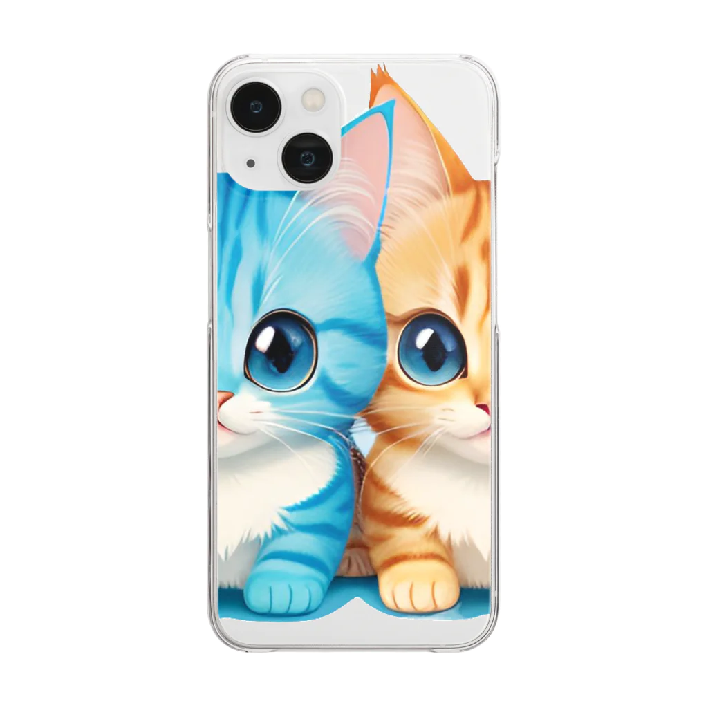 Chatarohのふたりの仲良し猫ちゃん：青とオレンジ Clear Smartphone Case