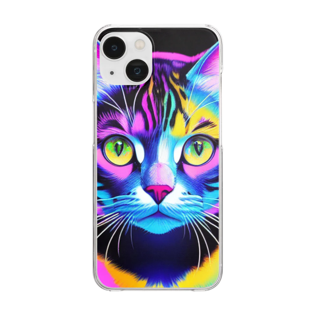 629_CAT_ARTのカラフルサイバーキャット vol2 Clear Smartphone Case