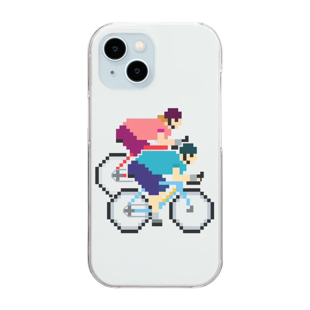 のりものドット絵Tシャツのふたりride クリアスマホケース