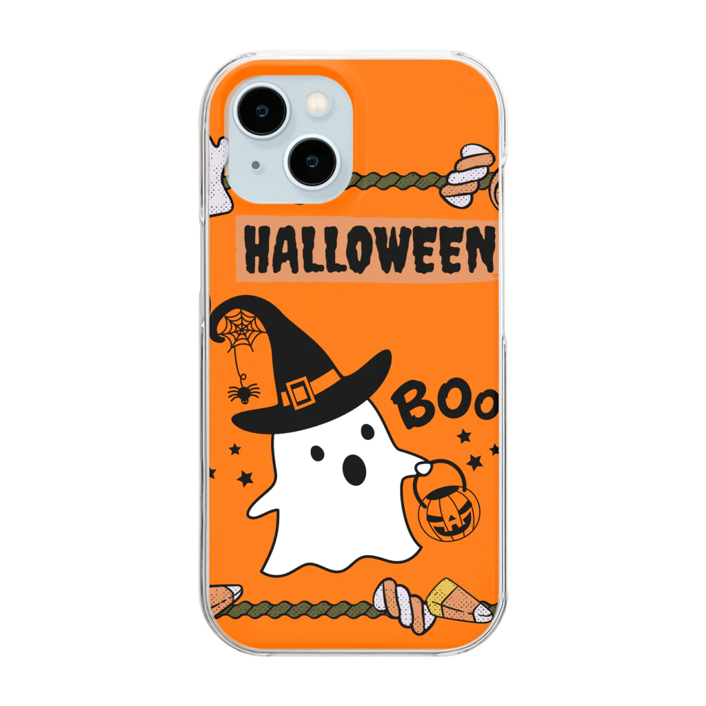 HappyFaceMarketの本場アメリカのハロウィンBoo! クリアスマホケース