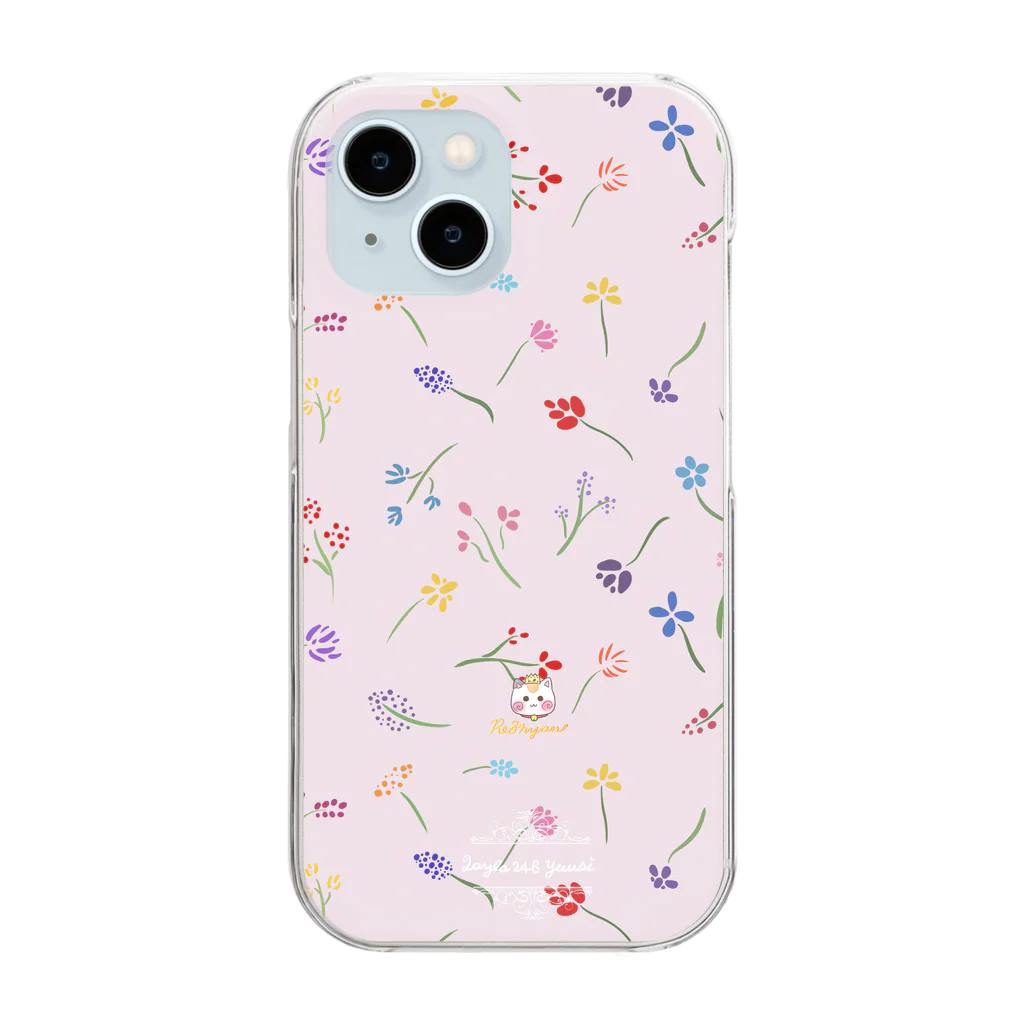 旅猫王子れぉにゃん👑😼公式(レイラ・ゆーし。)のくすみカラー【小花柄☆れぉにゃん】ピンク Clear Smartphone Case