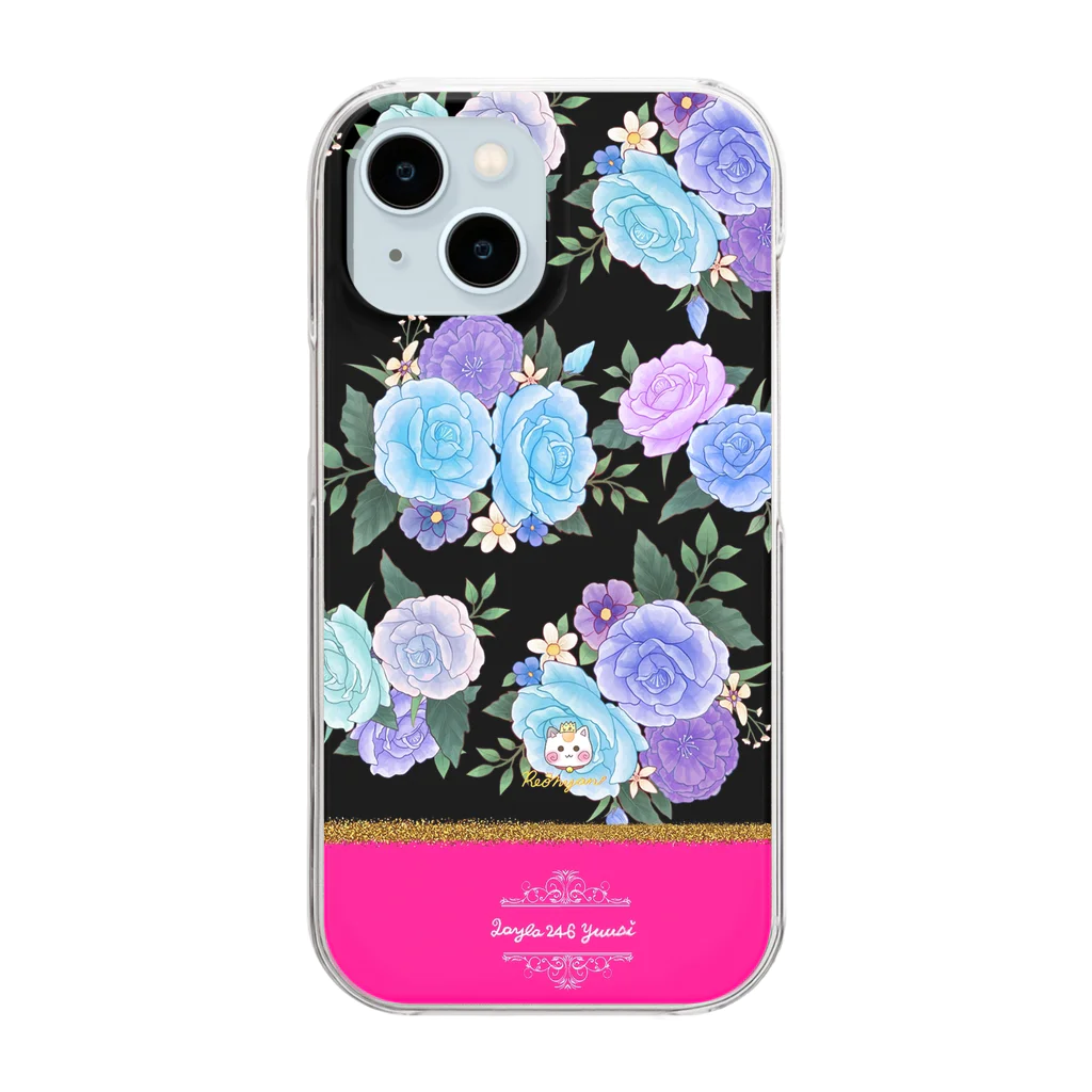 旅猫王子れぉにゃん👑😼公式(レイラ・ゆーし。)の【青紫バラ🌹バイカラー】ローズピンク×黒 Clear Smartphone Case