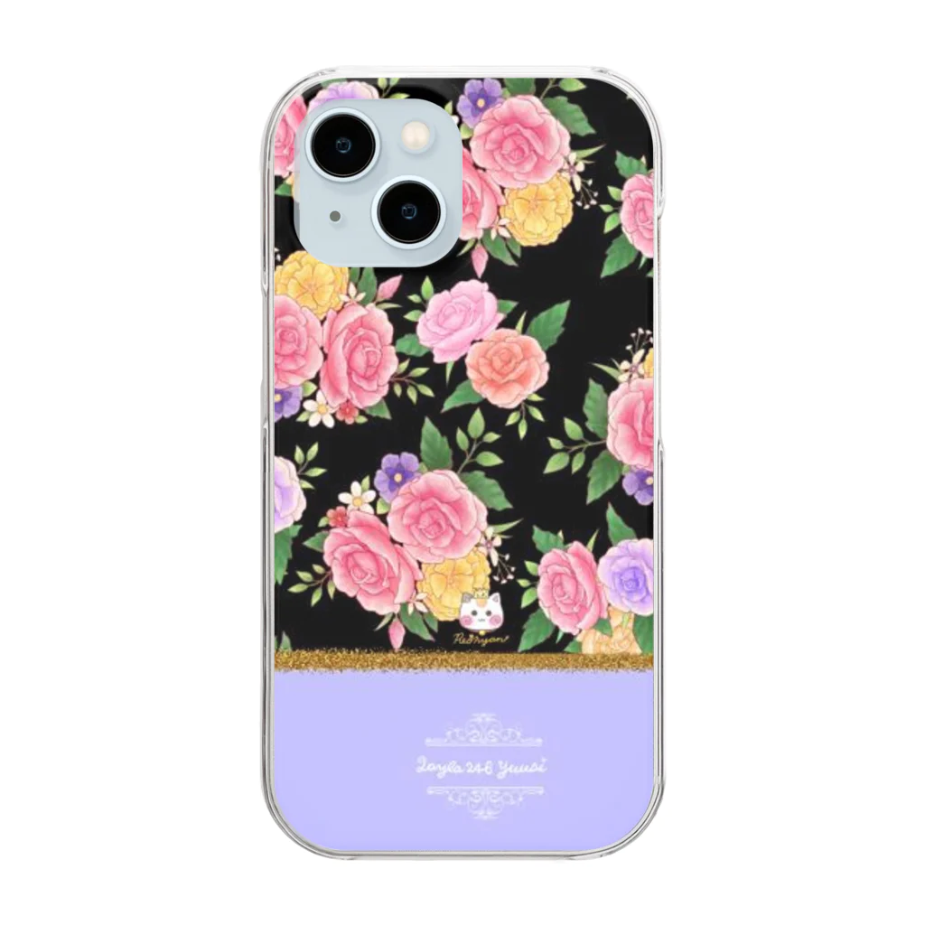 旅猫王子れぉにゃん👑😼公式(レイラ・ゆーし。)の【ピンクバラ🌹バイカラー】レッド×黒 Clear Smartphone Case