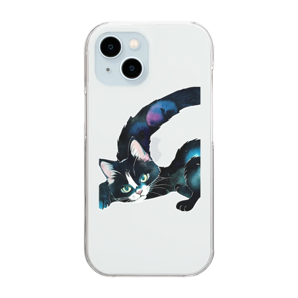 幸運のしっぽの黒猫と魔法の尻尾 Clear Smartphone Case