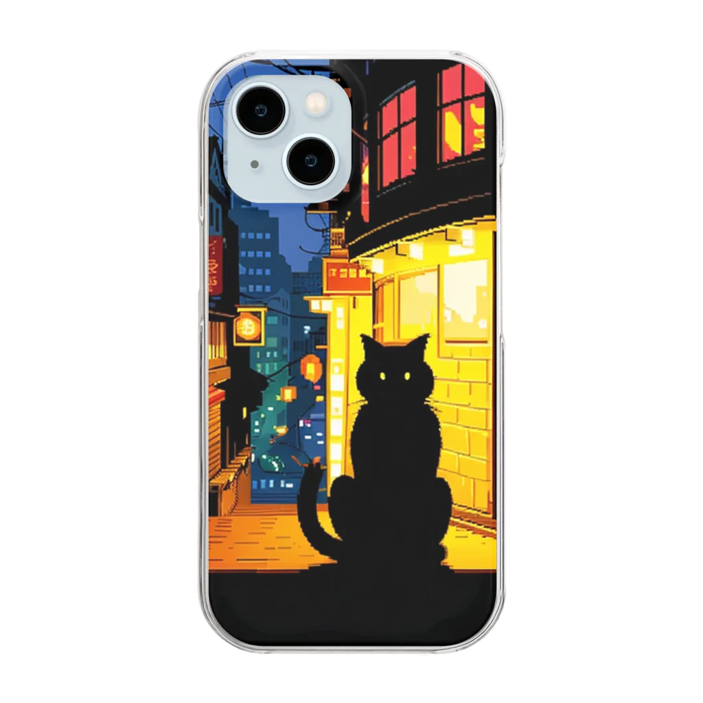 幸運のしっぽのドット黒猫さん Clear Smartphone Case