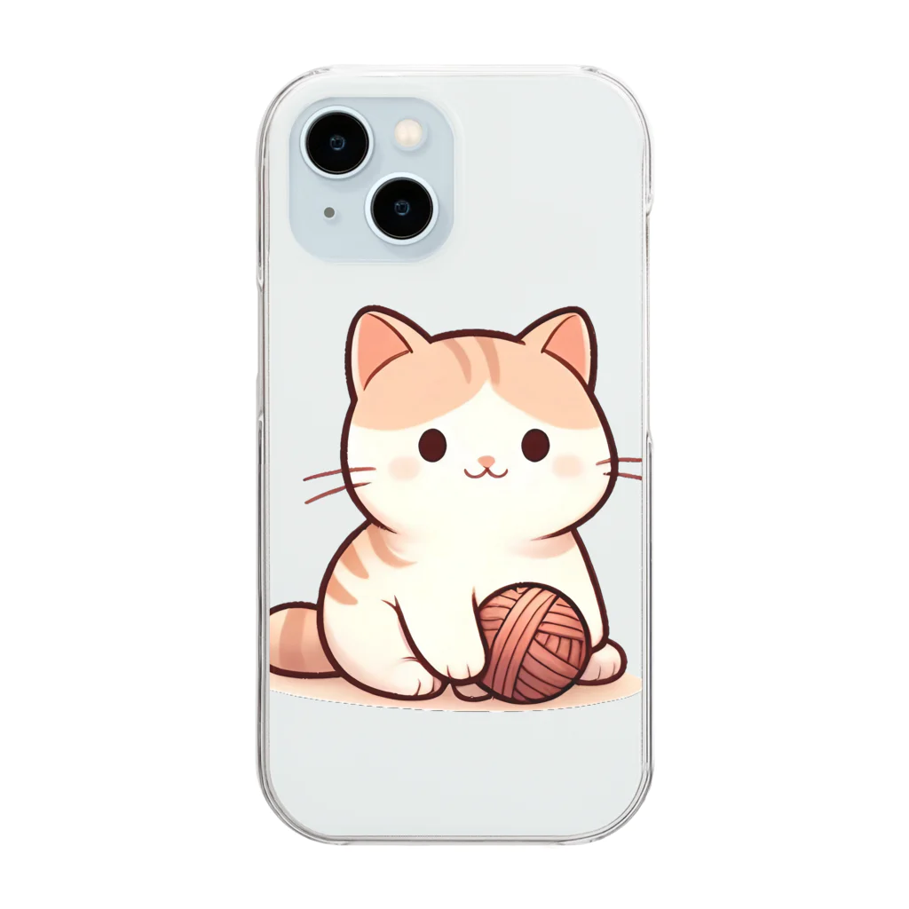 ふわふわ動物スタジオのふわふわの愛らしい猫ちゃんと毛糸玉 Clear Smartphone Case