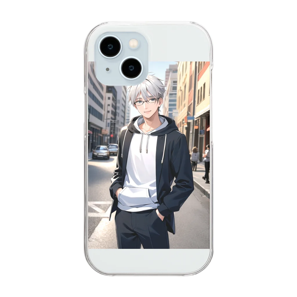 ほっこりアニメマートの白髪メガネ男子 Clear Smartphone Case