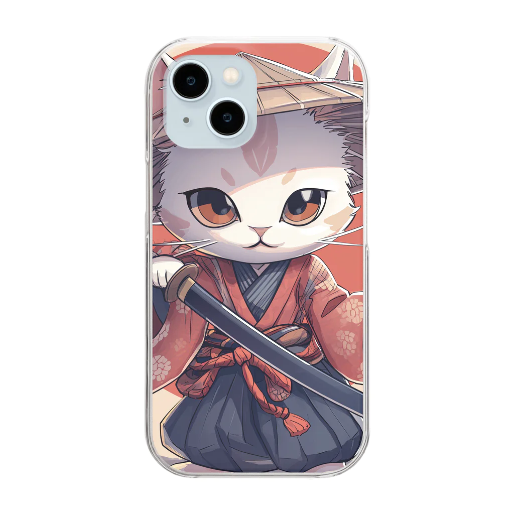 luckycongochanのNeko Samurai クリアスマホケース