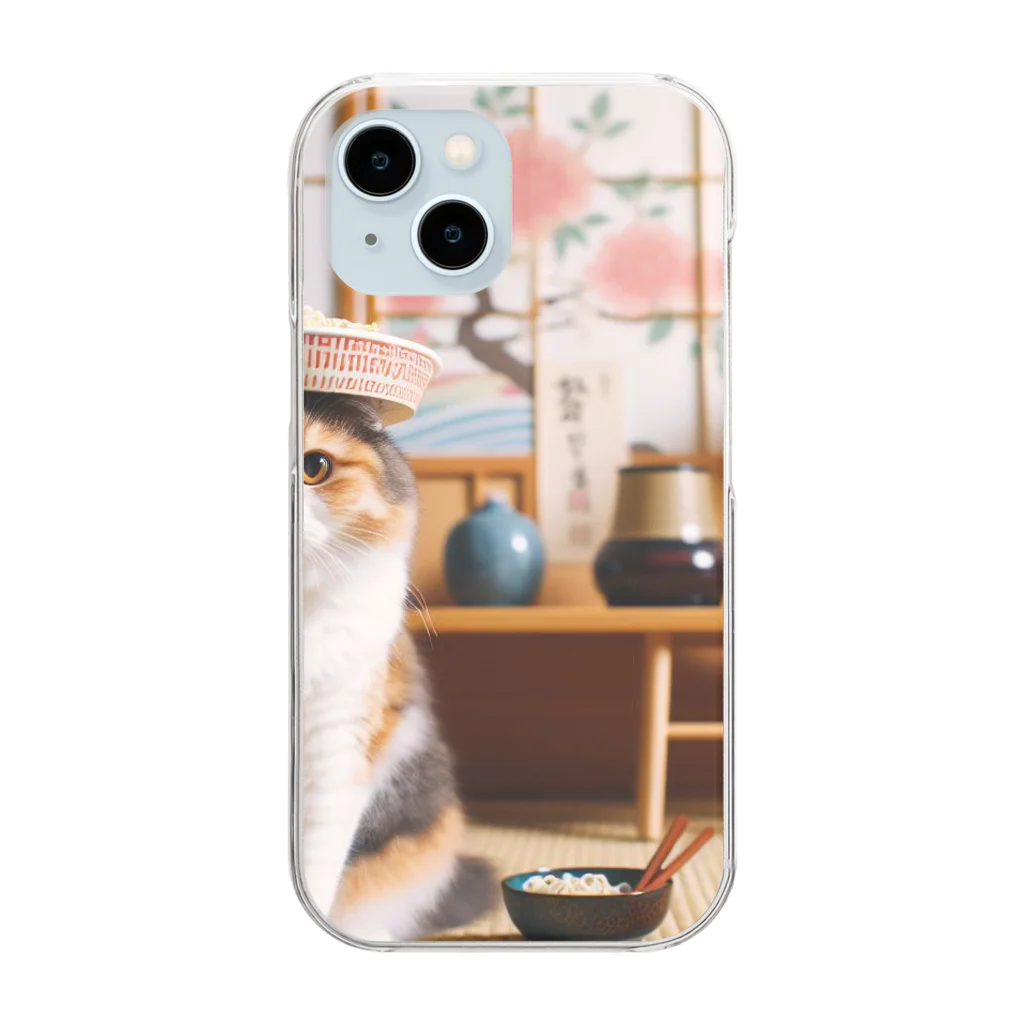 ベルギービールバー麦酒本舗公式グッズのラーメン猫３ Clear Smartphone Case