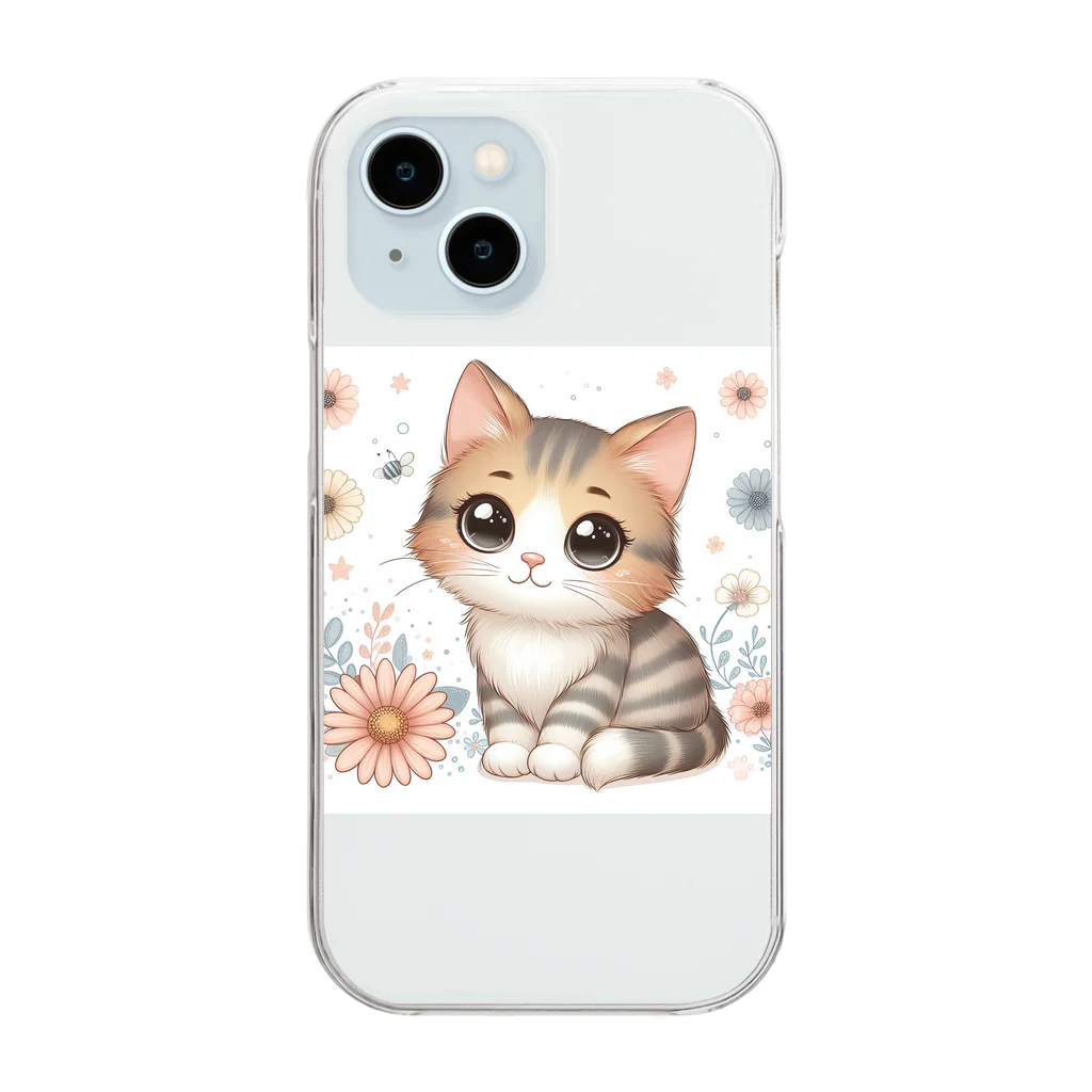 イラストアニマルズの癒しと可愛さが溢れるネコちゃん Clear Smartphone Case