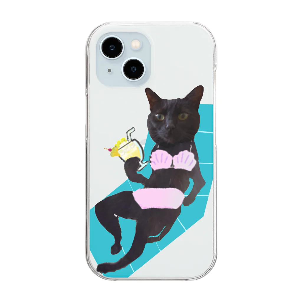 Parallel_merchの海でバカンスの黒猫BIBI Clear Smartphone Case