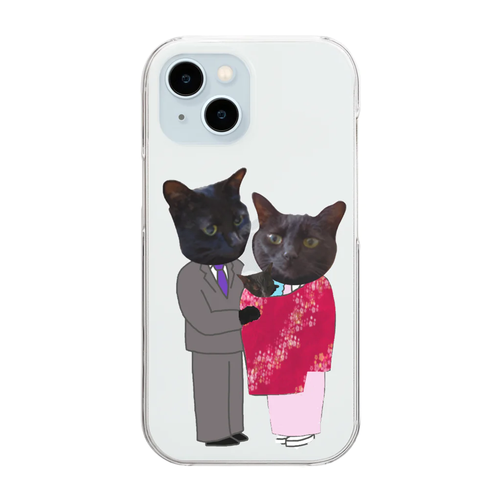 Parallel_merchの黒猫の親子 Clear Smartphone Case