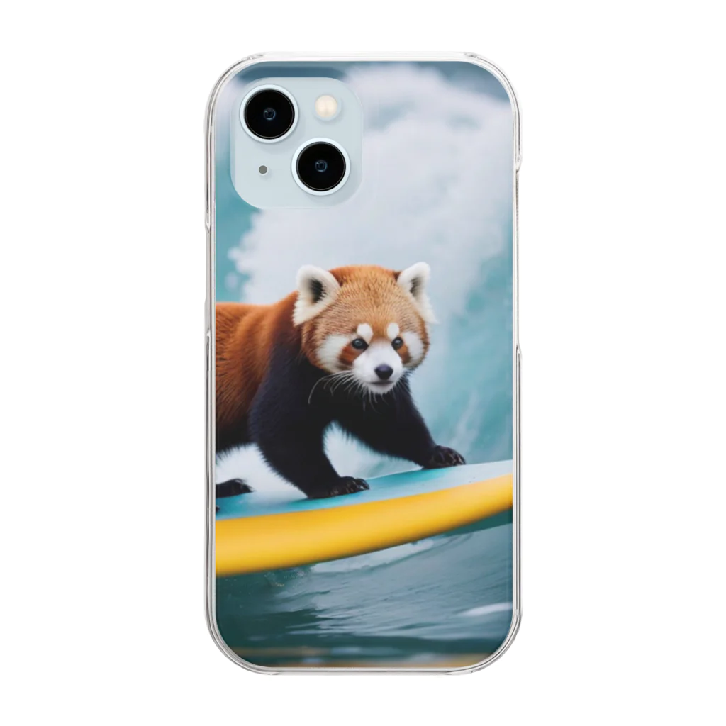 godo_dioのサーフィンをするレッサーパンダ Clear Smartphone Case