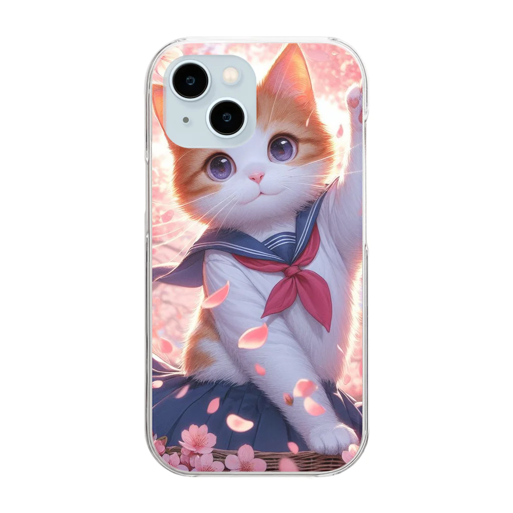 ParadigmStar　パラダイムスターの桜咲く華の学生猫 hana Clear Smartphone Case