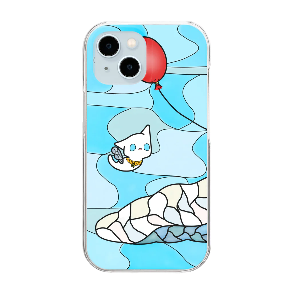 kotの我が家のネコ天使達ステンドグラス風イラスト「風船とモモ」 Clear Smartphone Case