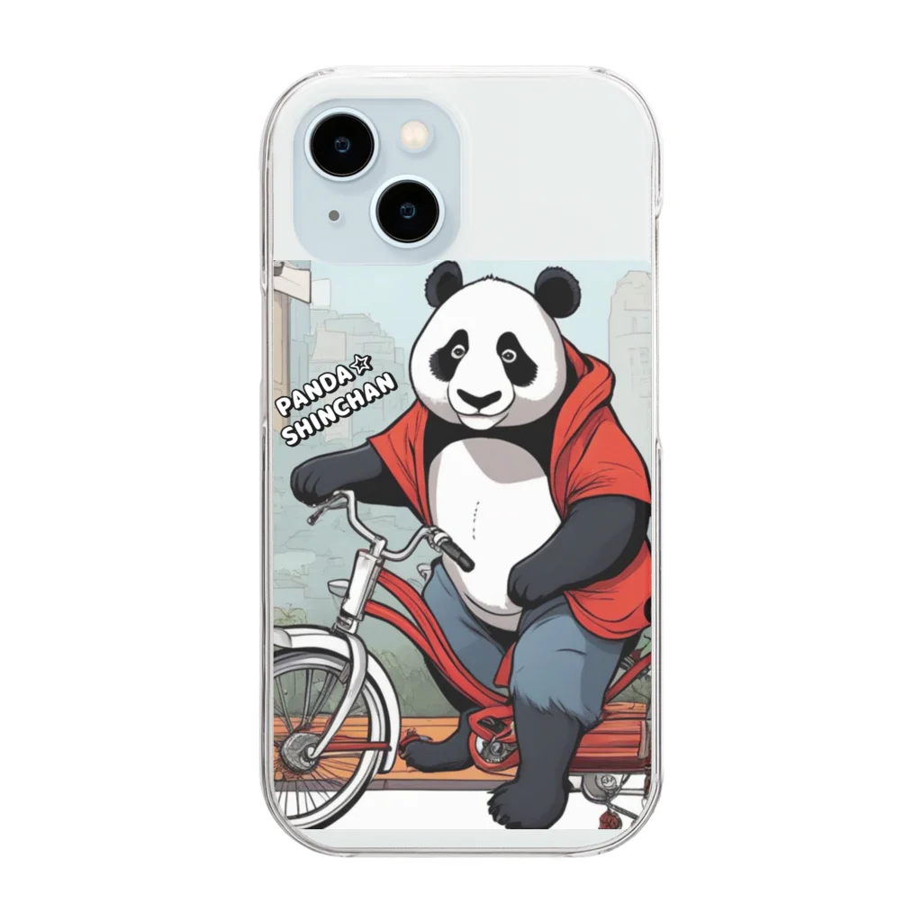 kojakechanの自転車に乗っているパンダのしんちゃん Clear Smartphone Case