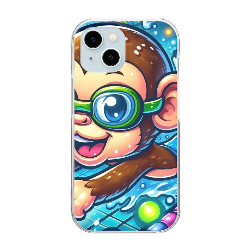 アニマルキャラクターショップのSwimming monkey Clear Smartphone Case