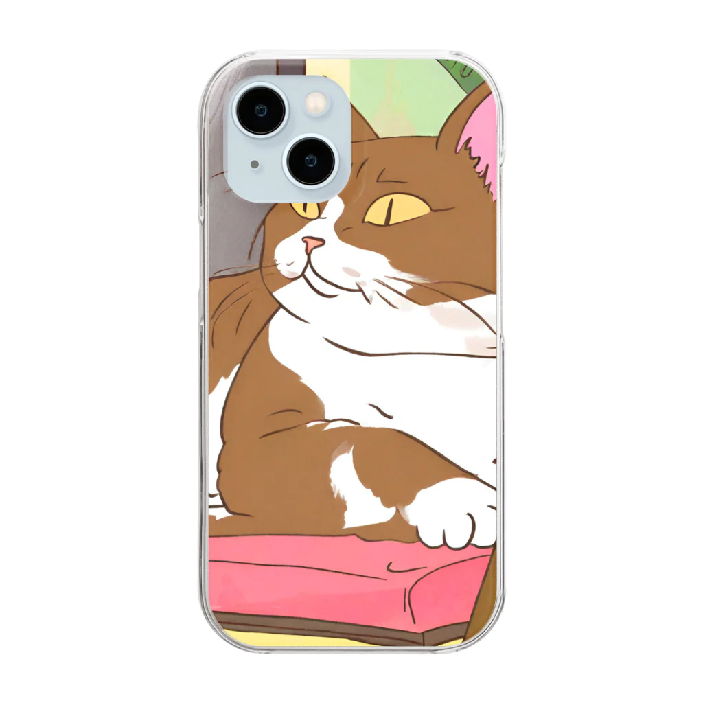 SaltyCookie Design Worksのダイニングチェアの上でくつろいでいるネコ(2)[カラー] Clear Smartphone Case