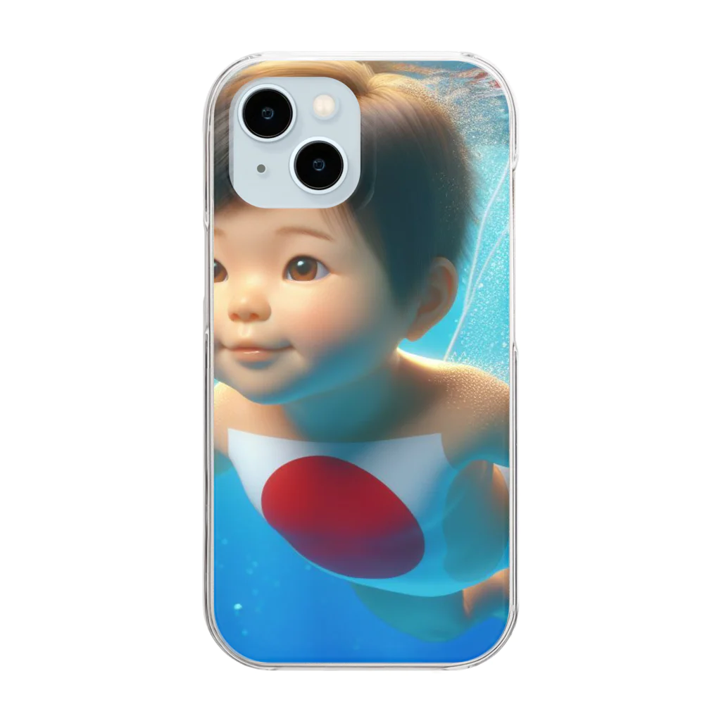 taka-kamikazeの遊泳する赤ちゃん日本代表 Clear Smartphone Case