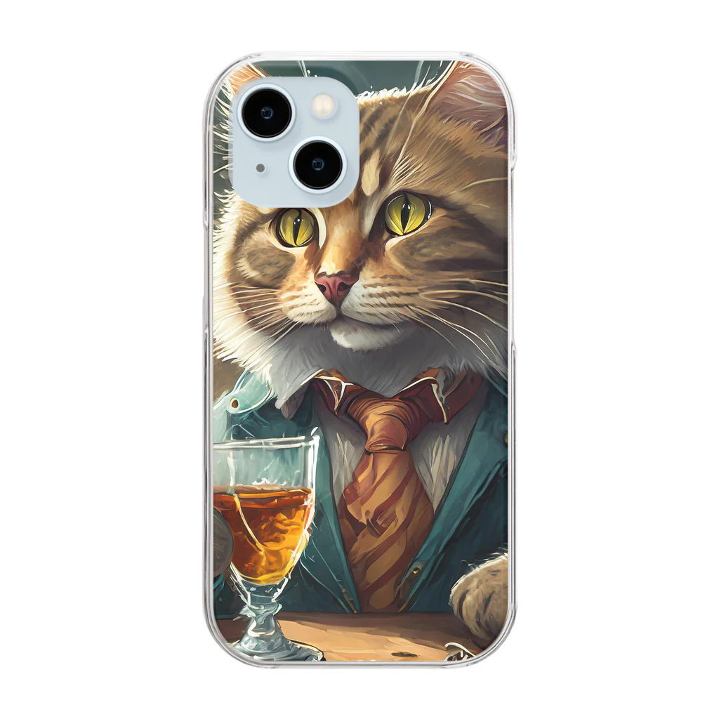 飲酒ちゃんの酒が好きな猫（社長） Clear Smartphone Case