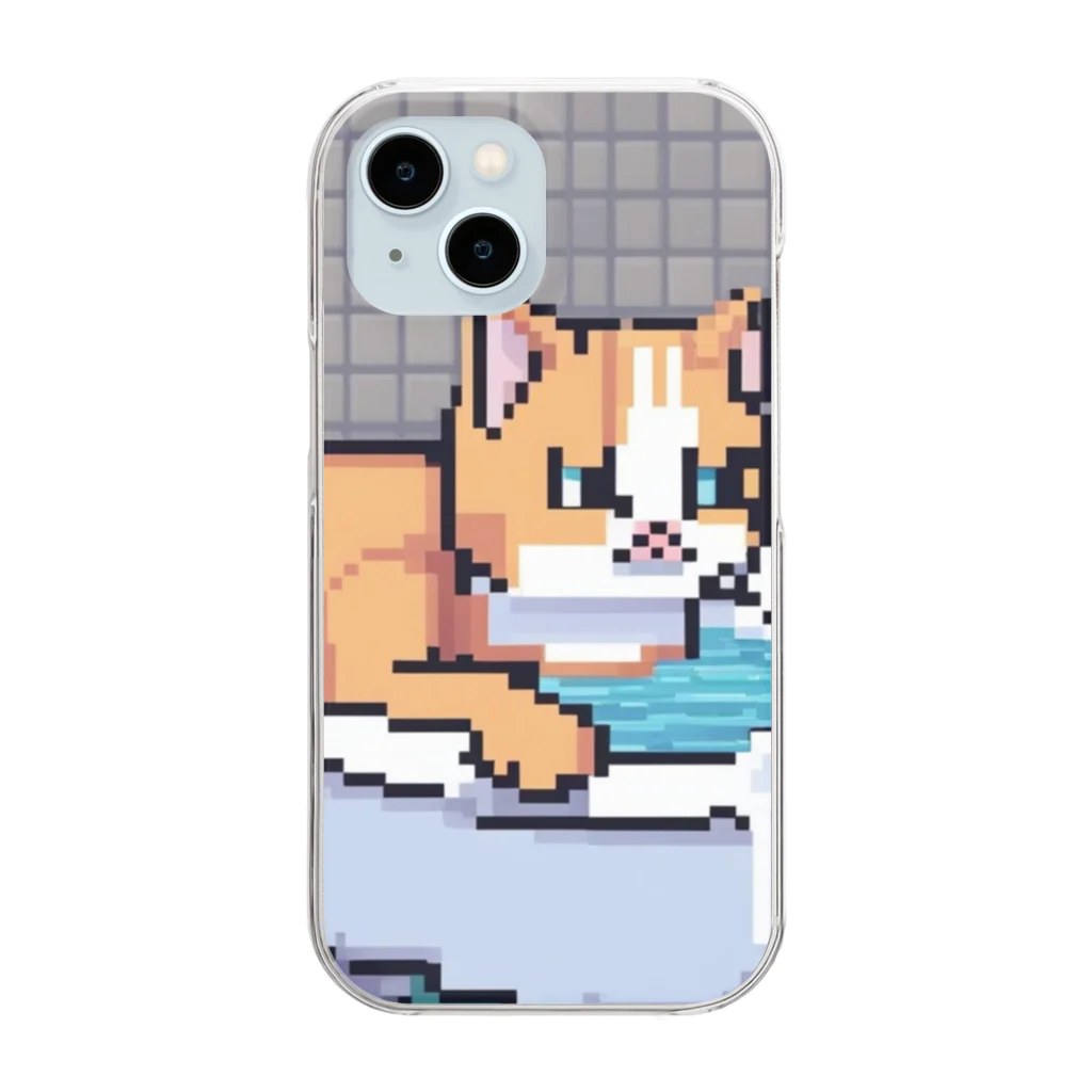 wakuwaku26のお風呂に入るボス猫 Clear Smartphone Case